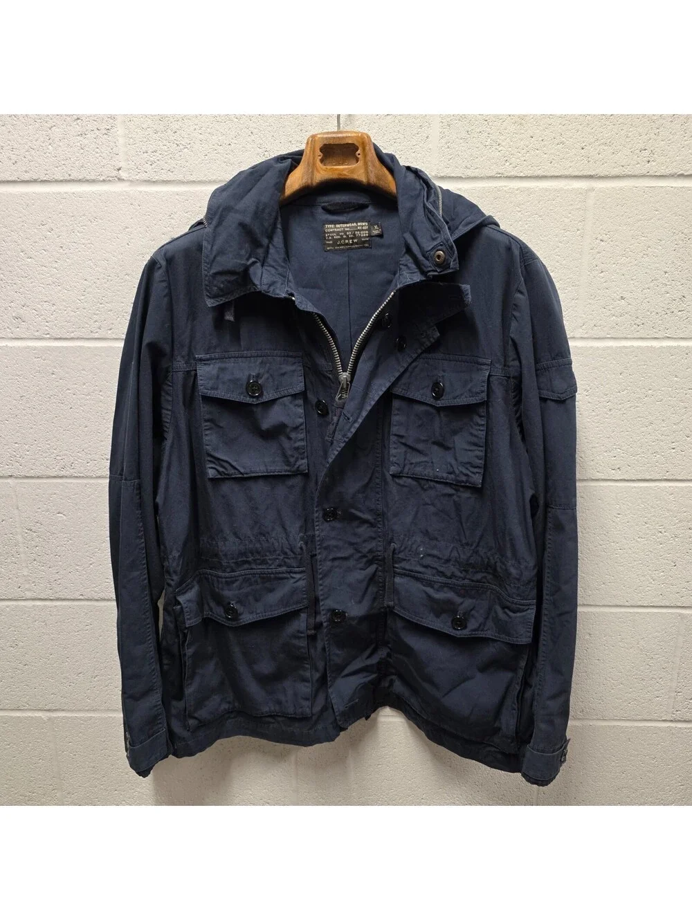 J Crew Field Mechanic Jacket Mens XL Navy Blue Military Packable Hood 25x33